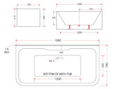 Cube Free Standing Back To Wall Bathtub 1590mm and 1690mm